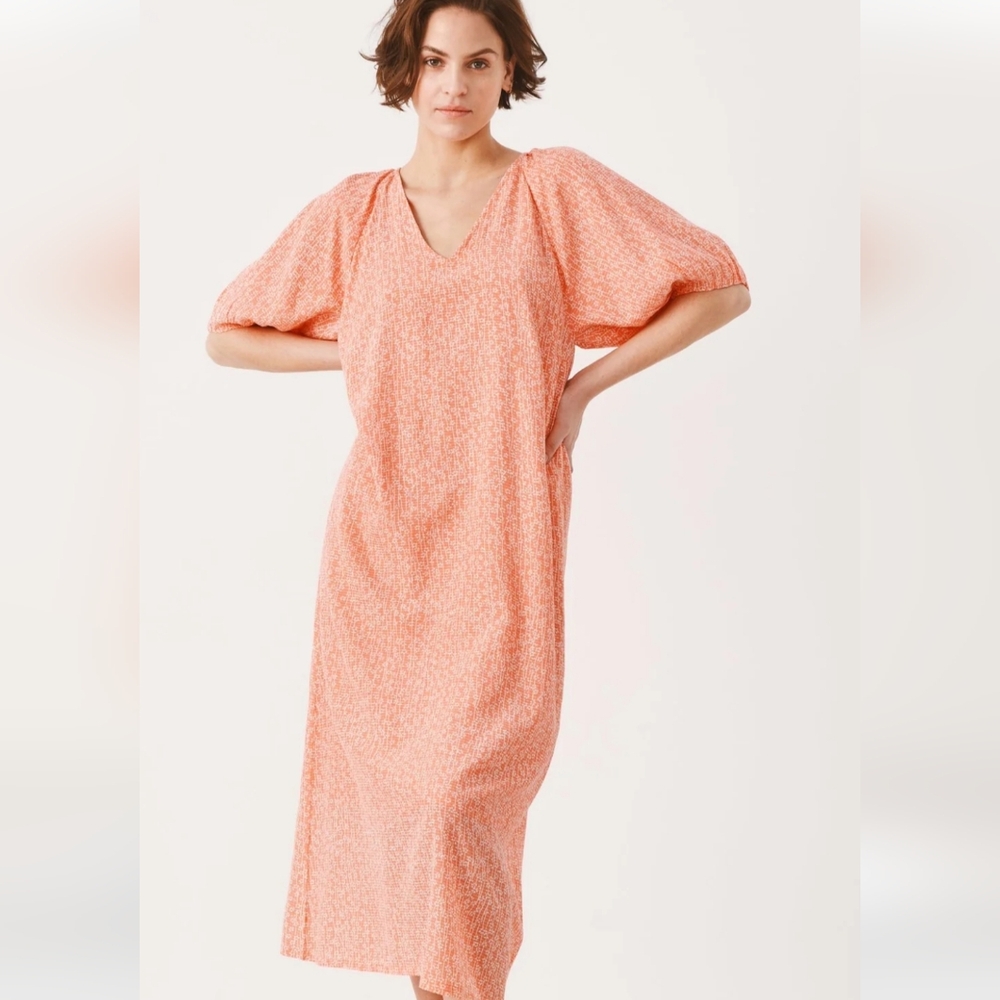 ⭐️Host Pick ⭐️ Part Two | Coral White Midi Puffed Sleeves Dress Cottacecore NWT